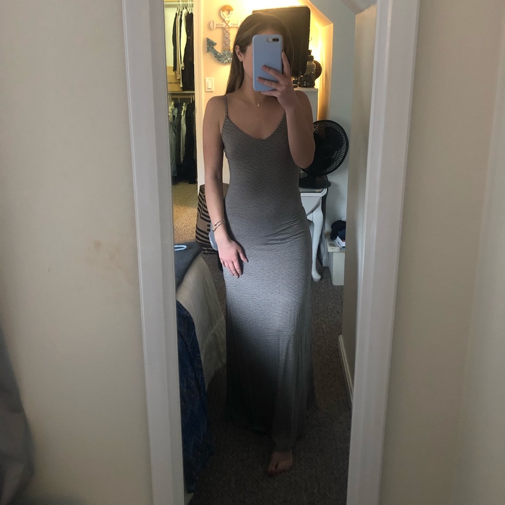 Forever 21 horizontal black&tan stripe maxi dress